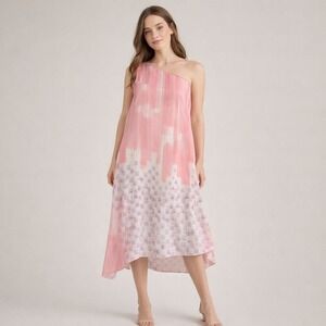 Maeve One-Shoulder Pink and Lavender Midi Dress